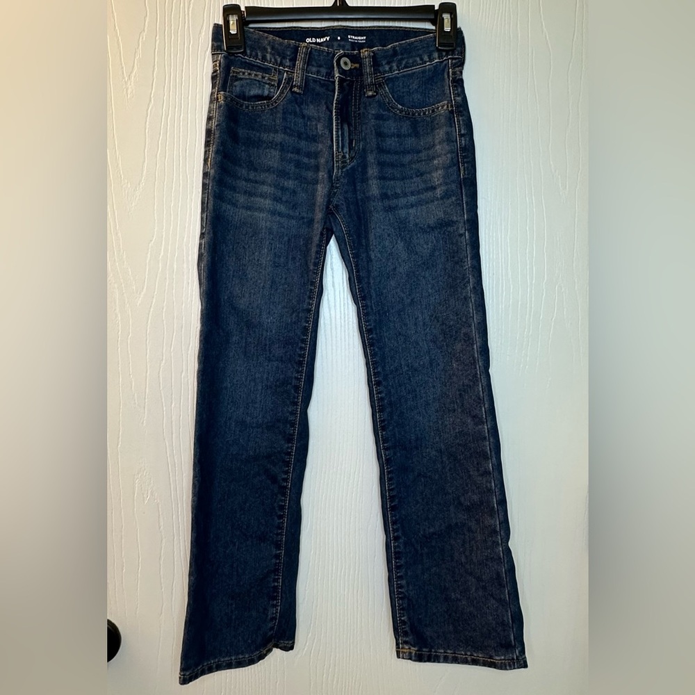 Old Navy straight built in‎ touch blue denim jeans boys 8 inseam 23”